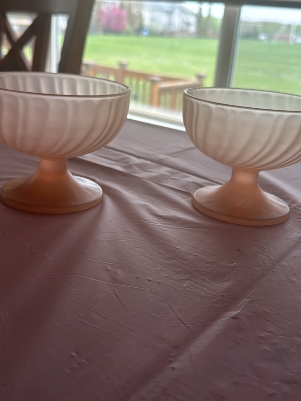 Set of Two Vintage French Luminarc arc-opal pink frosted dessert glasses